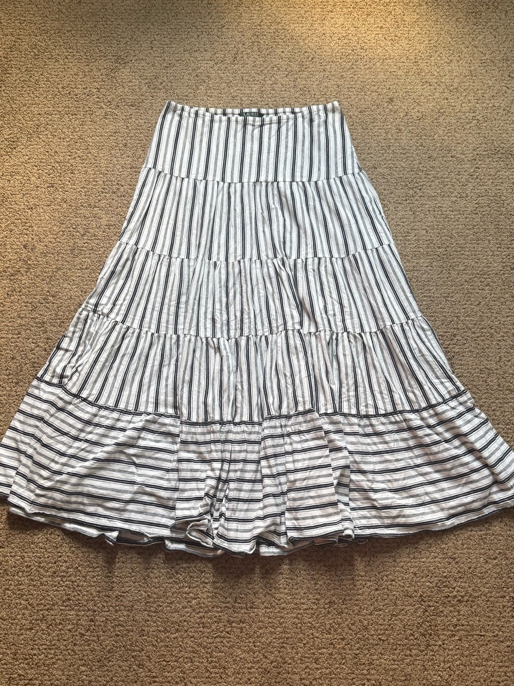 Ralph Lauren Striped Tiered Maxi Skirt - White & Black